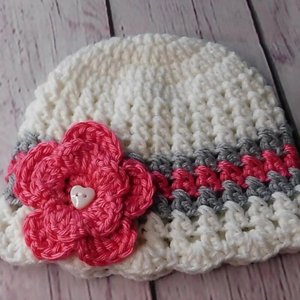Crochet Baby Hat, Handmade Baby Hat, Infant Hat, Baby Shower Gift, Flower Hat